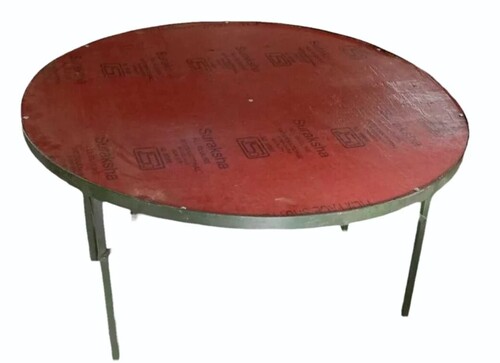 Round Tent House Table - Wood Iron Frame White Polished Finish | Durable Weather Resistant Portable Lightweight