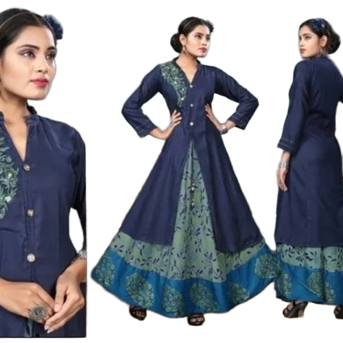 Women Fancy Gown - Soft Touch Fabric, Various Colors, Full Sleeves | Anti Wrinkle, Eye-Catching Printed Party Wear