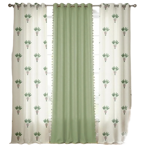 Cotton Curtains - Cotton, All Sizes, Light Green, Printed | Soft Fabric, Lightweight, Breathable, Durable, Fade Resistant, Eco Friendly, Elegant Drape