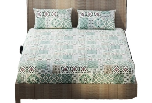 Green Floral Bamboo Microfiber Full Bedsheet - 200 Thread Count, Shrink Resistant, Washable