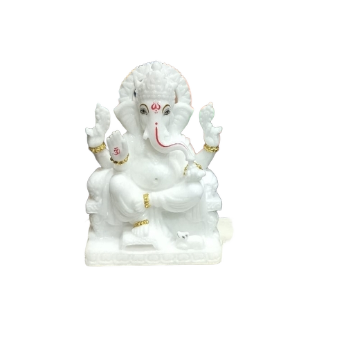 Ganesh Marble Statue - Marble, Standard Size, White | Durable, Eco-Friendly, Religious Puja Decor