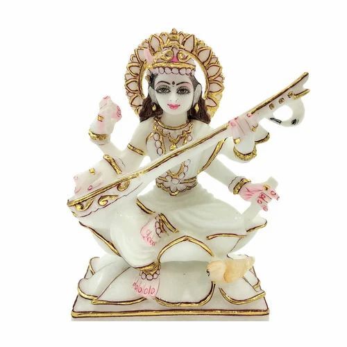 Saraswati Statue - Marble Standard Size White | Durable Eco-Friendly Moisture Proof