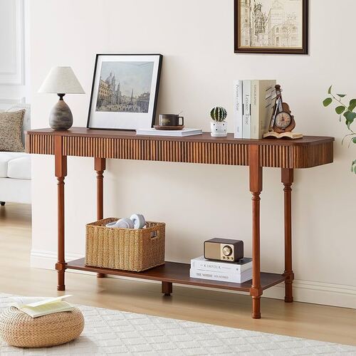Wooden Console Table - Teak Wood, Standard Size, Brown | Durable, Eco-friendly, Long Lasting