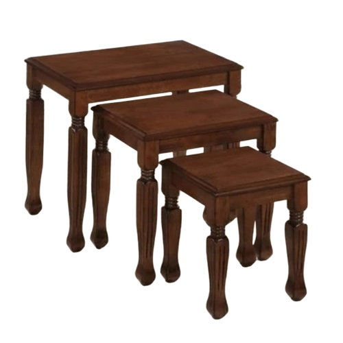 Wooden Stool Set Of 3 - Teak Wood, Standard Size, Rich Brown | Durable, Easy To Clean, Eco-Friendly