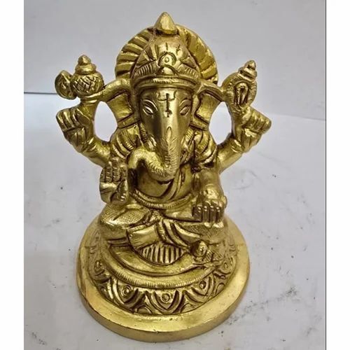 Brass Ganesh Statue - Brass, Standard Size, Golden | Eco Friendly, Religious, Hinduism Puja