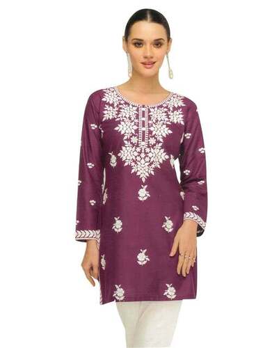 Comfortable Embroidered Kurti - Maroon, All Size, Long Sleeve | Anti Wrinkle, Stylist, Comfortable, Washable