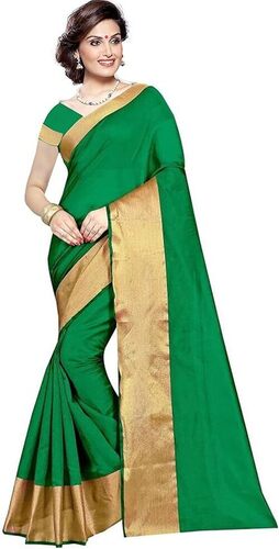 Cotton Saree - Cotton, Standard Size, Green | Stylist, Comfortable, Skin Friendly, Women
