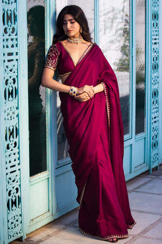 Ladies Maroon Saree - Silk, Standard Size, Maroon | Stylist, Comfortable, Skin Friendly, Party Wear