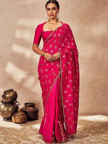 Pink Ladies Saree - New Good Condition, Pink | Stylish, Comfortable, Skin Friendly, Party Wear, Standard Size