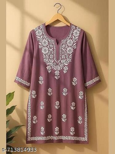 Women Rayon Embroidered Kurti - Rayon, All Size, Purple | Anti Wrinkle, Stylish, Comfortable, Washable