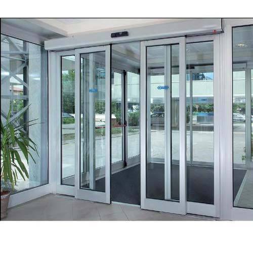 Automatic Aluminium Sliding Glass Door - Aluminum, Standard Size, White, Clear Glass | Anti Corrosion, Screw In Installation, Durable, Stylish