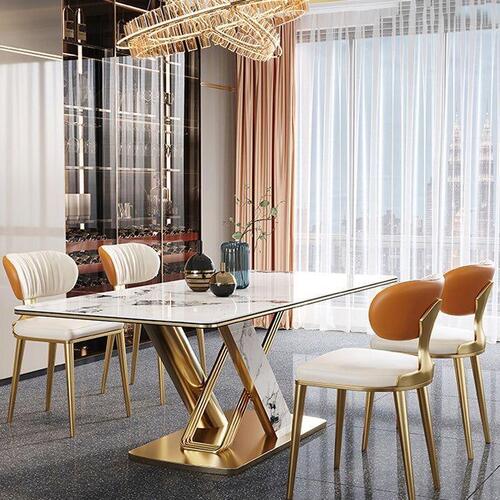 Designer Steel Dining Table - Stainless Steel Standard Size Golden | Modern Twisted Design No Assembly Required