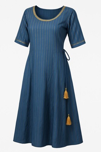Ladies Blue Kurti - Cotton Blend, All Size, Short Sleeve | Anti Wrinkle, Stylish, Comfortable, Washable
