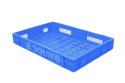 Industrial Perforated Crates - PVC Plastic, Standard Size, Blue, 15kg Load Capacity | Fine Finished, Durable, Water Resistant, 1-Way Handlift