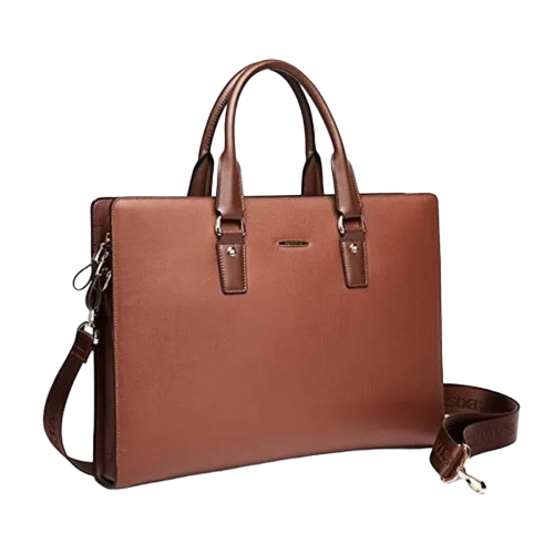 Ladies Corporate Bag - Genuine Leather, Standard Size, Brown | Double Handles, Structured Design, Polished Finish, Water Resistant