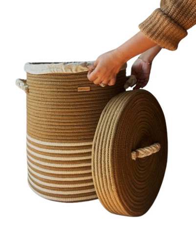 Round Laundry Basket With Wheels - Jute Standard Size Brown | Durable Fine Finished Cylindrical Pattern