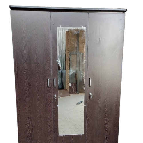 3 Door Wooden Wardrobe - Wood, Brown, Polish Finish | Durable, No Assembly Required, Residential & Commercial Use