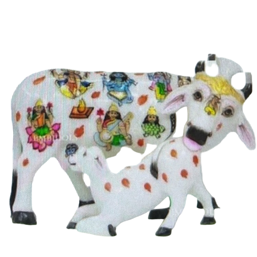 Marble Kamadhenu Cow And Calf Statue