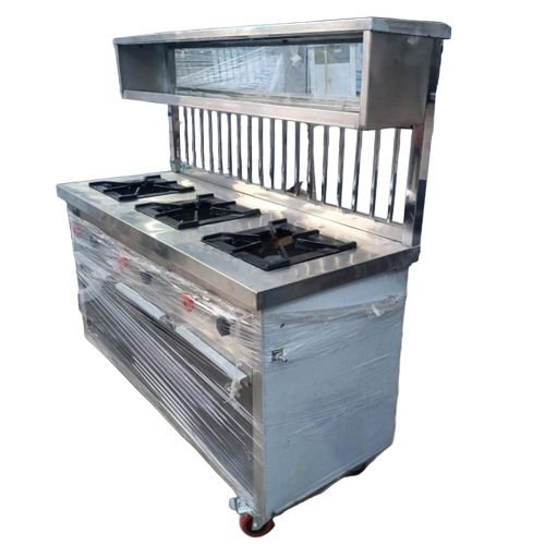 Commercial Three Burner Gas Stove - Stainless Steel, Standard Size | Durable, Heat Resistant, Easy Ignition, Energy Efficient, Multiple Burners