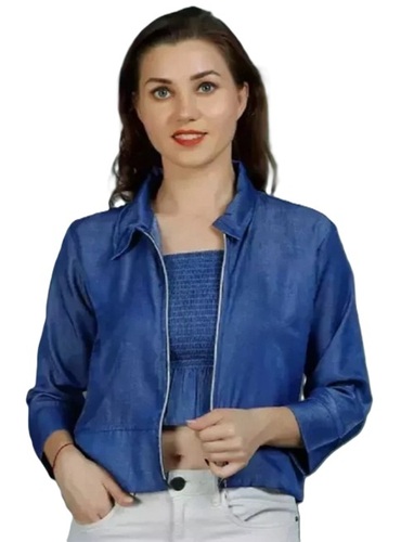 Ladies Blue Denim Zipper Top - Denim, Cropped, Blue | Fancy Design, Skin Friendly, Comfortable Fit