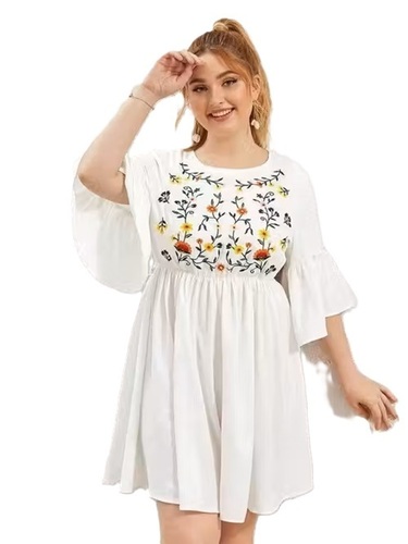 Ladies White Rayon Embroidered Top - Rayon, All Sizes, White, Skin Friendly | Soft Fabric, Breathable, Lightweight, Vintage Bohemian Style