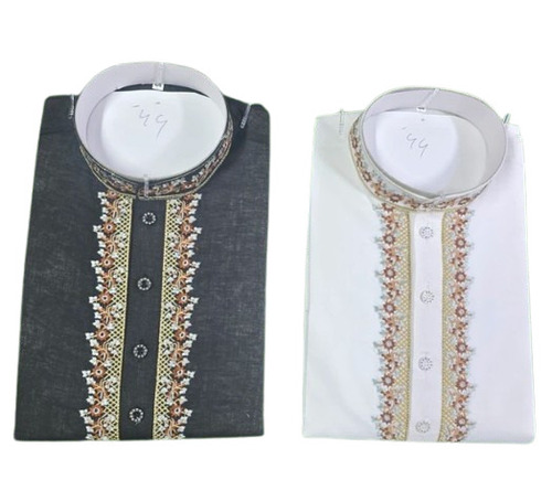 Pakistani Kadai Kurta Payjama - Cotton All Sizes Black | Detailed Embroidered Quick Dry Skin Friendly Washable