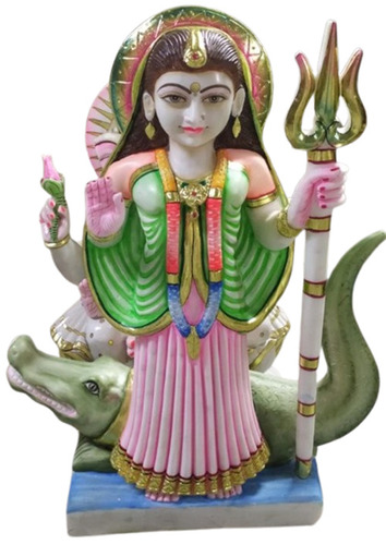 Marble Khodhiyar Mata Statue - Durable Marble, Standard Size, Green & Pink | Handcrafted Design, Polished Finish, Intricate Detailing, Religious Significance