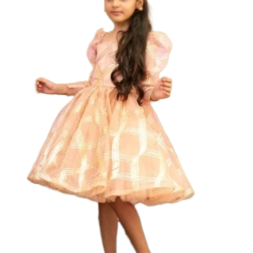 Girls Frocks - Georgette, S-XXXL, Peach | Anti Wrinkle, Breathable, Quick Dry, Machine Washable