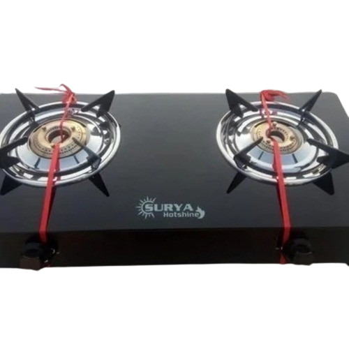 2 Burner Nano Gas Stove - Brass Material, 5kg Weight | Glass Surface, LPG Gas Stove, Custom Size