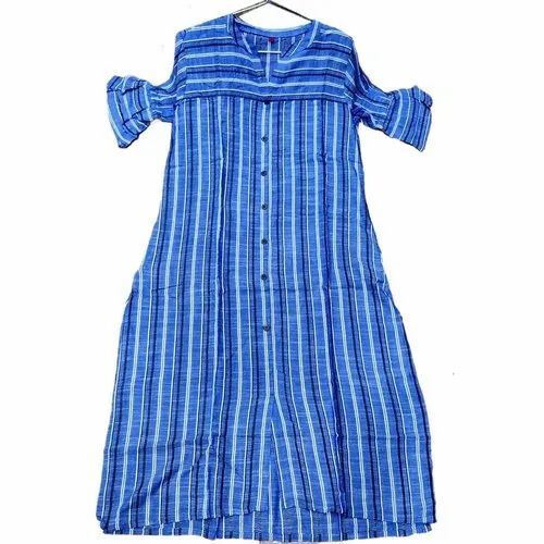 Ladies Rayon A Line Kurti - Color: Blue
