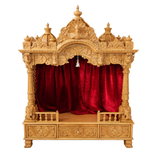 Teak Wood Home Mandir - Teak Wood, 54x24x54 Inch, Tan | Durable, Carved, Polished Finish, Easy to Install
