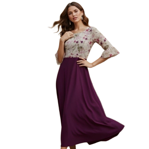 Women Georgette Dress - Customized Size Multiple Colors Short Sleeves | Anti Wrinkle No Fade Washable