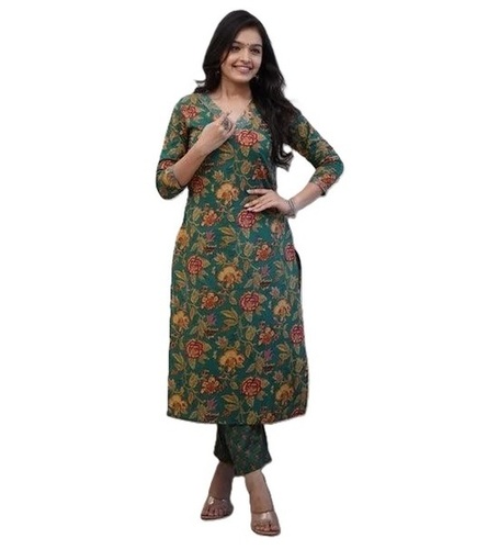 Ladies Cotton Kurti Pant Set - Soft Breathable Cotton, 3-4th Sleeves, Printed Pattern | Skin Friendly, Washable, Lightweight