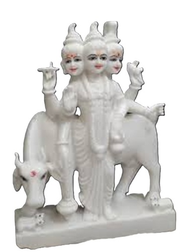 White Marble Dattatray Statue - Marble, Standard Size, White | Durable, Water Resistant, Handcrafted Intricate Carvings