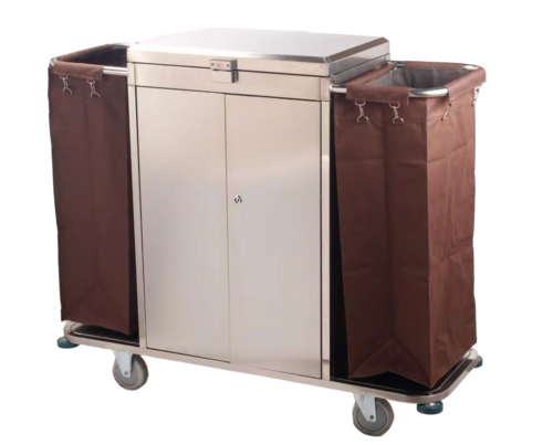 SS Housekeeping Trolley - Stainless Steel, Multicolor, Manual Push Type | Corrosion Resistant Finish, Smooth Rolling Wheels, Multiple Storage Shelves