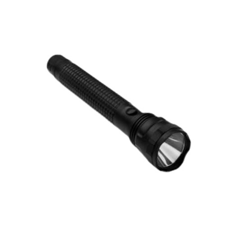 Led Torch Light - Plastic Body Black Cylindrical Rechargeable Impact Resistant Handheld 50Hz Battery Powered