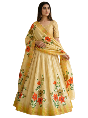 Floral Printed Lehenga Choli Set - Decoration Material: Lace