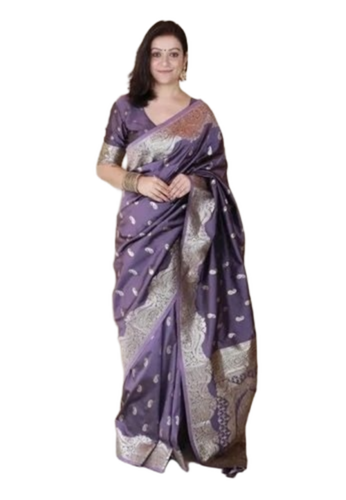 Kanjivaram Silk Saree - 6.3m Handloom Silk, Silver Zari Jacquard, Unstitched Blouse Piece, Party Wear