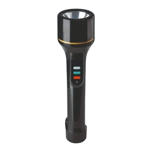 Torchlight - Plastic Body, Black Color, Manual, Rechargeable | Portable, Easy to Operate, White Lighting