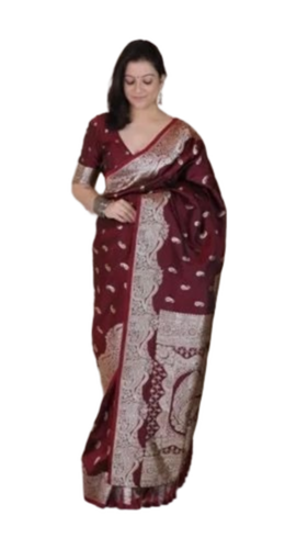 Traditional Bandhani Saree - Silk, 6.3 mtr, Maroon Leheriya | Zari Work, Party Wear, Women