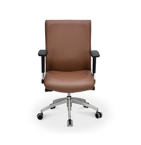 Executive Office Chair - Durable Mid Back, Brown & Silver, Adjustable Height | Ergonomic Lumbar Support, 360Â° Castor Wheels, Portable