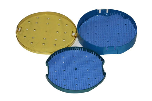 Round Plastic Sterilization Tray - Plastic Standard Size Blue & Yellow Crack Resistant Lightweight Portable Easy to Use