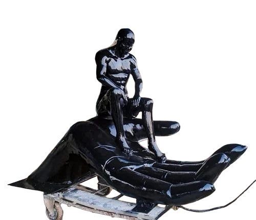 Frp Man On Hand Sculpture 6 X 7 Ft - 7 Feet Tall Outdoor Use Multi-Color Hand Sculpture