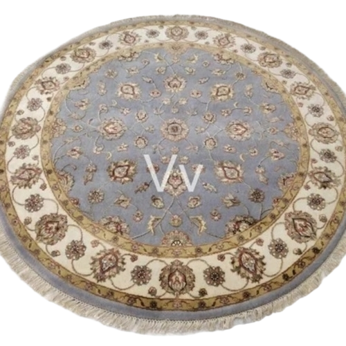 Hand Knotted Round Carpet - Wool Silk Cotton Blend 6 Feet Diameter Multi Color | Hand Wash Home Door Use