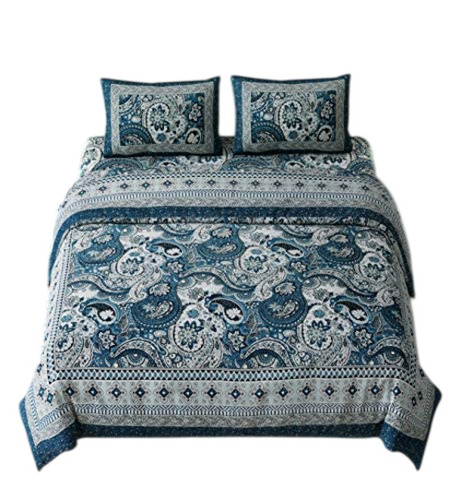 Floral Print Double Bed Sheet - 100% Cotton, Full Size, Multicolor | Washable, Lightweight, Breathable, Set of Two with Pillowcases