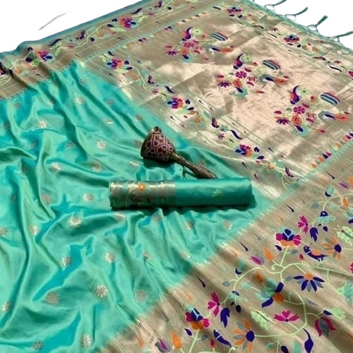Indian Paithani Silk Saree - Silk, Full Size, Multiple Colors | Light Weight, Breathable, Printed Pattern, Casual Style