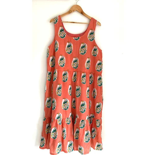 Orange Ladies Gathered Dress - Ethnic Region: Indian