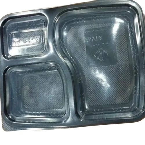 Breakfast Plate - Plastic, 3 Compartment, Rectangular, Black | Good Quality, Custom Size