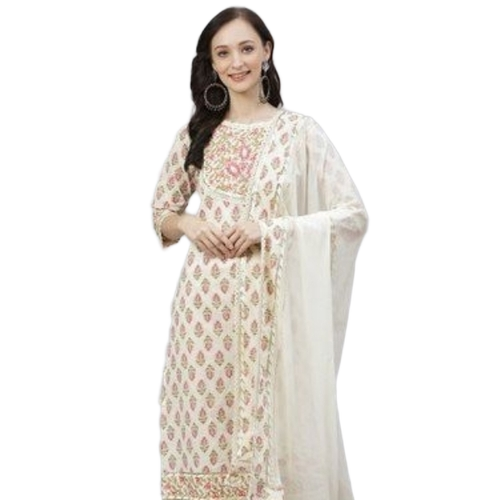 Ladies Kurta - Cotton Customized Size, White, 3-4th Sleeve Style | Soft Fabric, Comfortable Fit, Breathable, Colorful Patterns, Durable Stitching