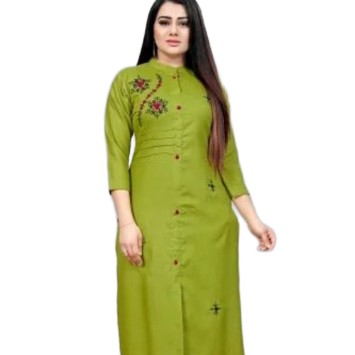 Solid Cotton Kurta - Green, 3-4th Sleeve | Soft Fabric, Breathable, Lightweight, Comfortable Fit, Stylish Ethnic Pattern